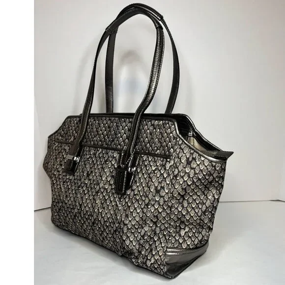 COACH Authentic Tote Carryall Shoulder Bag Purse Snake Print Leather Trim Black - Picture 6 of 11